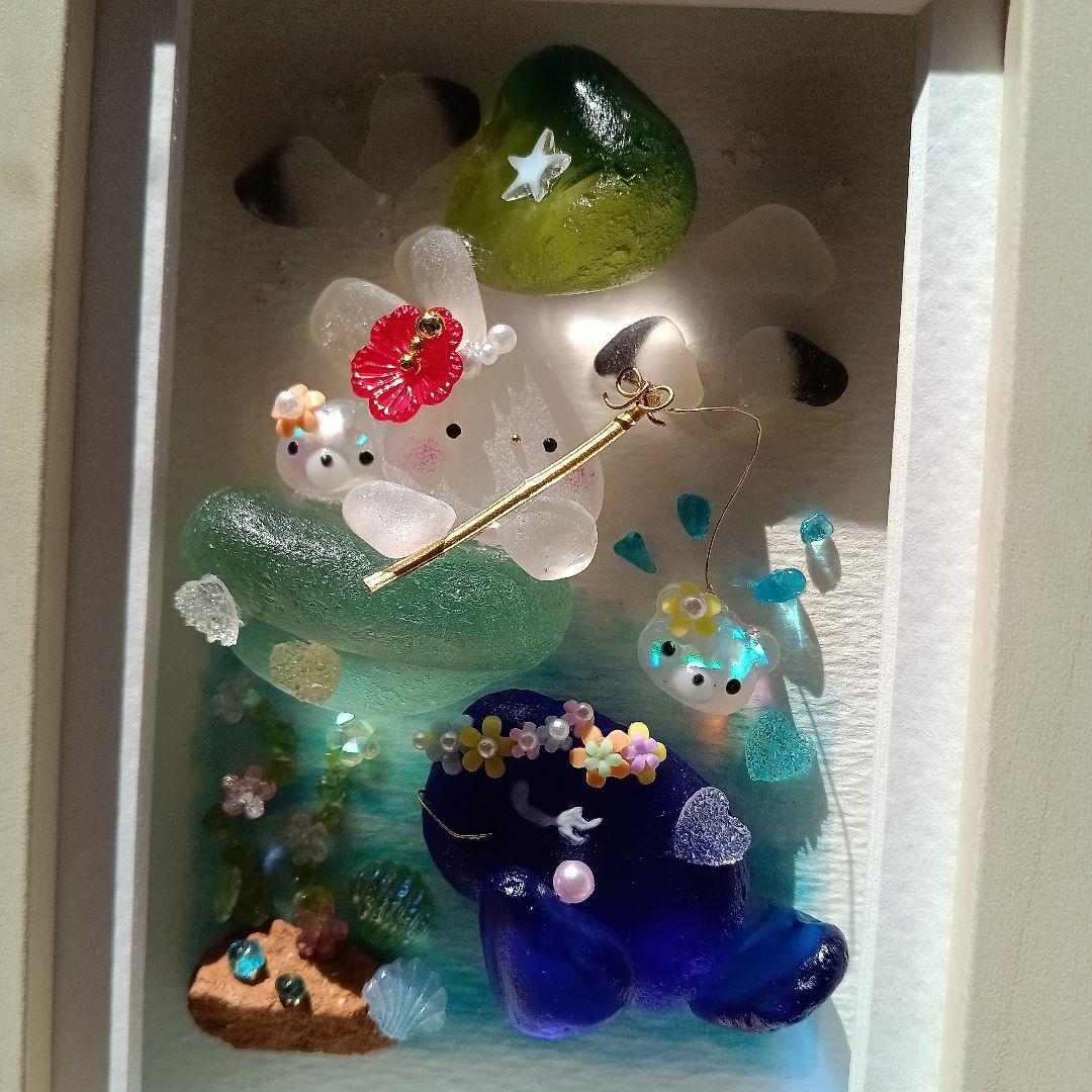 シーグラスアート　♡きみとともだち♡　うさぎちゃん＆くじらさんver.