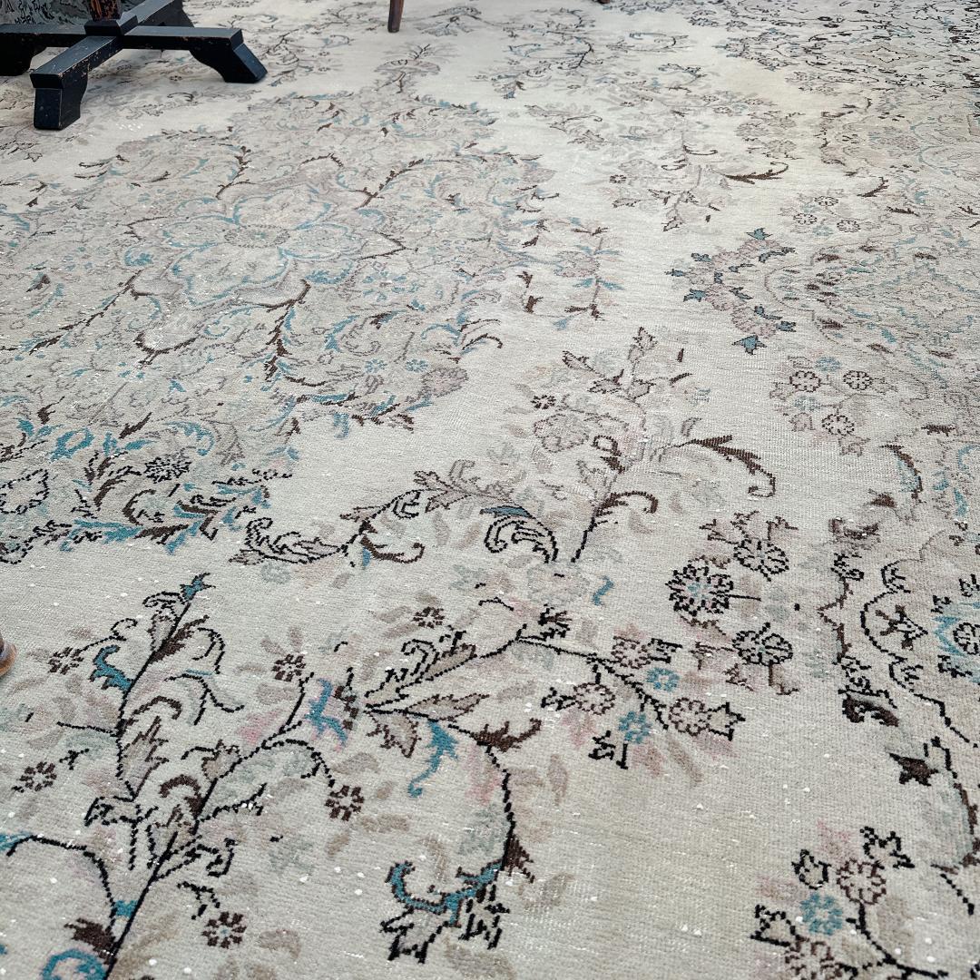 トルコヴィンテージラグ A76超大判 最高級 レア カイセリ グレージュ ブルー