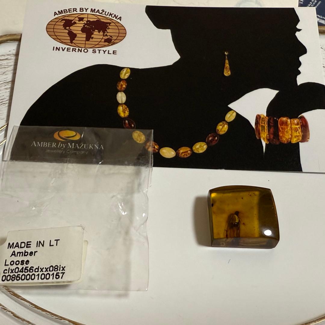 新品未使用 バルティックアンバー 虫入り琥珀 スクエア ルース 2/2