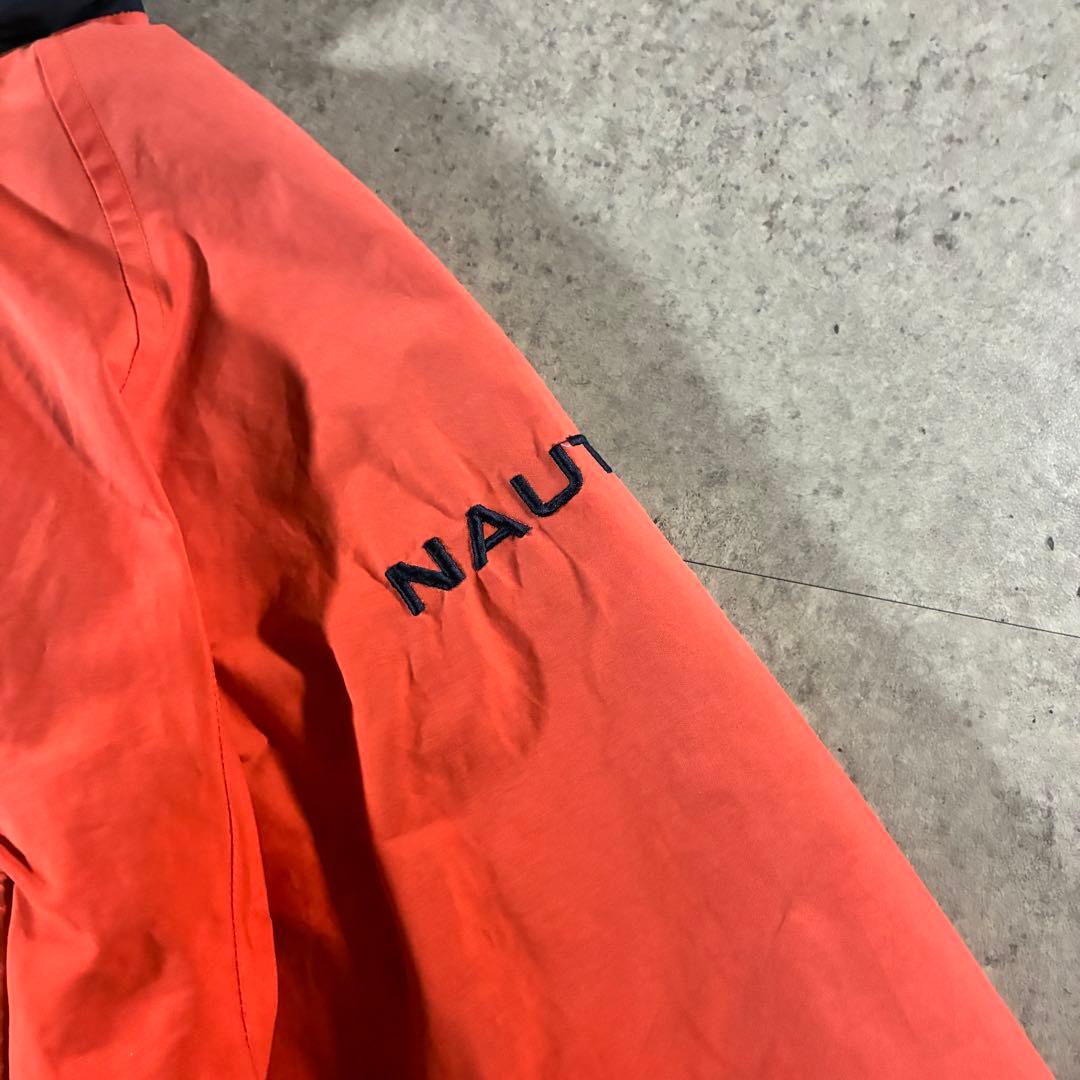 90s nauticaリバーシブルフリースジャケット刺繍ロゴフェードオレンジ短丈
