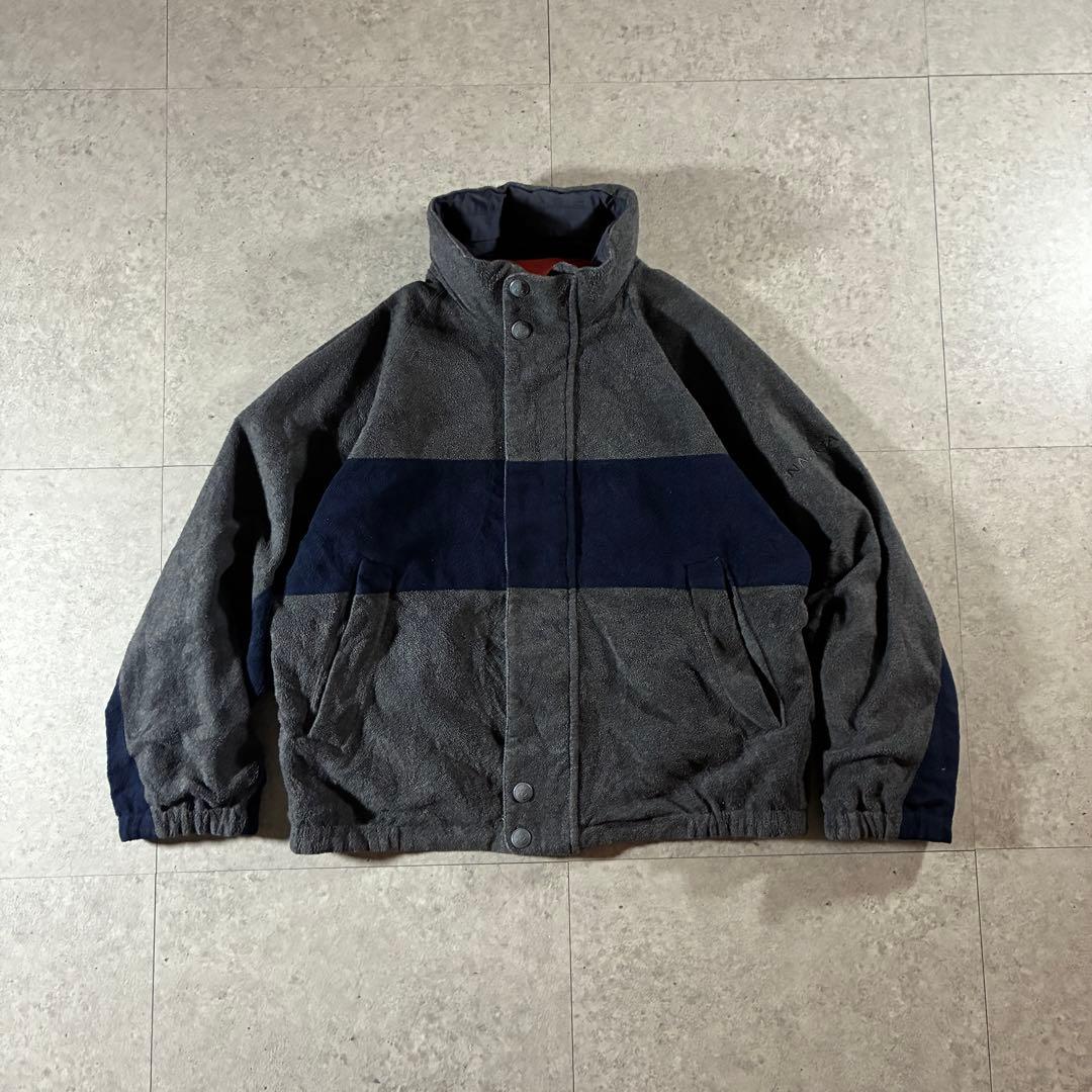 90s nauticaリバーシブルフリースジャケット刺繍ロゴフェードオレンジ短丈