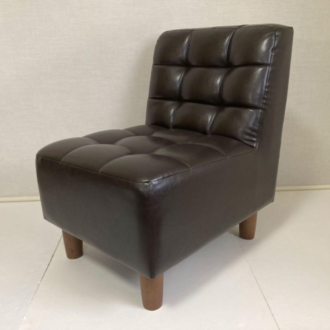 ソファ 椅子 ローチェア 1人掛け レザー調 木製 茶色 家具 レトロ風 美品