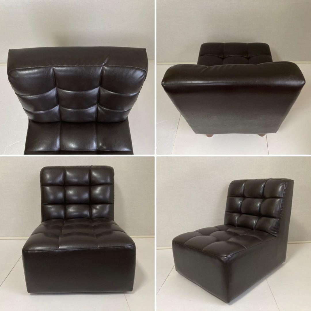 ソファ 椅子 ローチェア 1人掛け レザー調 木製 茶色 家具 レトロ風 美品