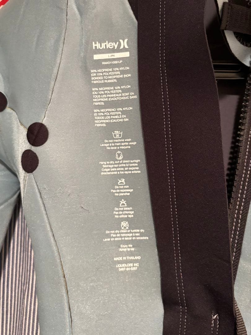 【美品ウェットスーツ】　フルスーツ　HURLEY(ハーレー)　Lサイズ