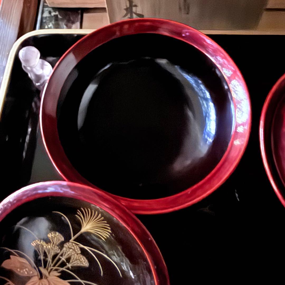 2244様感謝‼️感謝価格‼️超絶JAPAN蒔絵あけぼの❌黒 秋草蒔絵　茶懐石椀5客