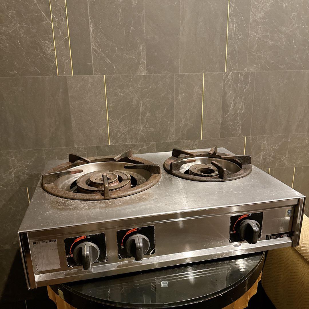 マルゼン 業務用2口ガスコンロ 親子ガス ステンレス 厨房用 クリーニング済