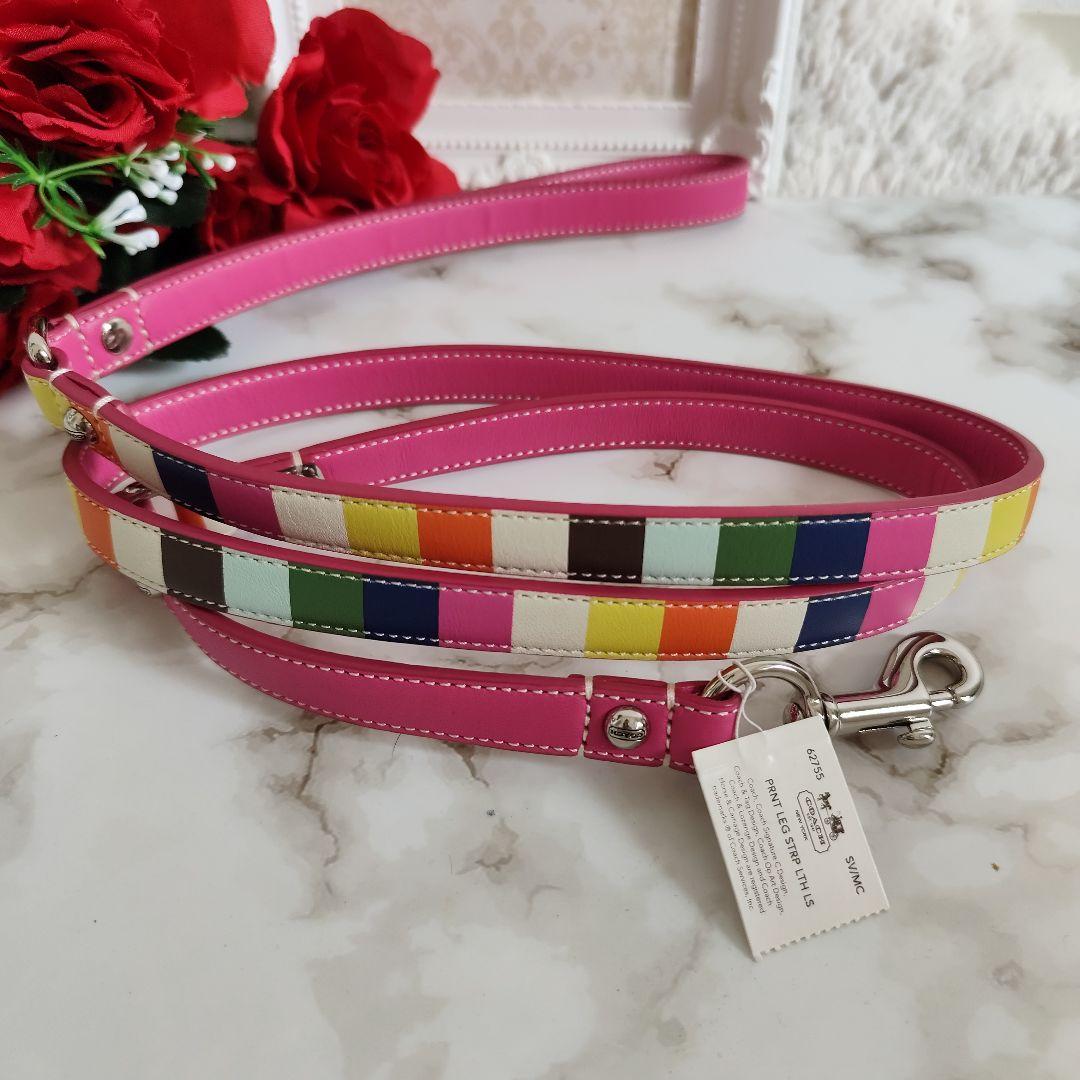 新品　COACH　コーチ　犬　リード　カラフル　レザー