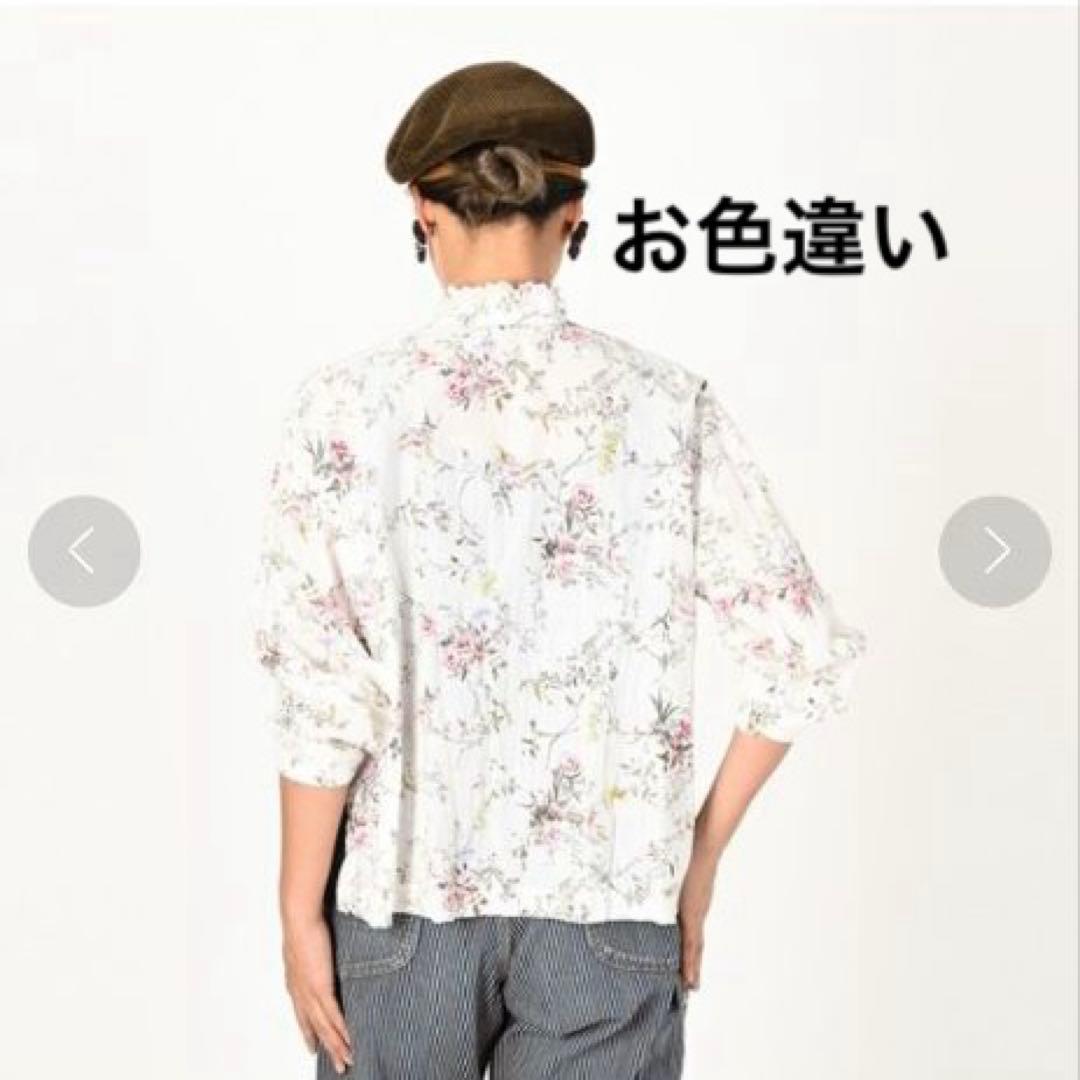 しい　45R インドカディ森花プリントのフリルブラウス 45rpm