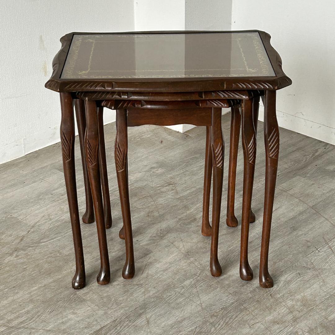 イギリス アンティーク家具 ガラストップ ネストテーブル 845A