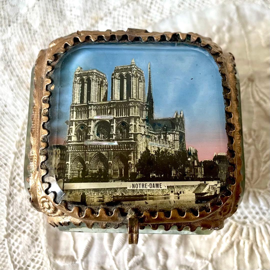 ノートルダム大聖堂ベベルガラスジュエリーボックス　ケース　フランスアンティーク