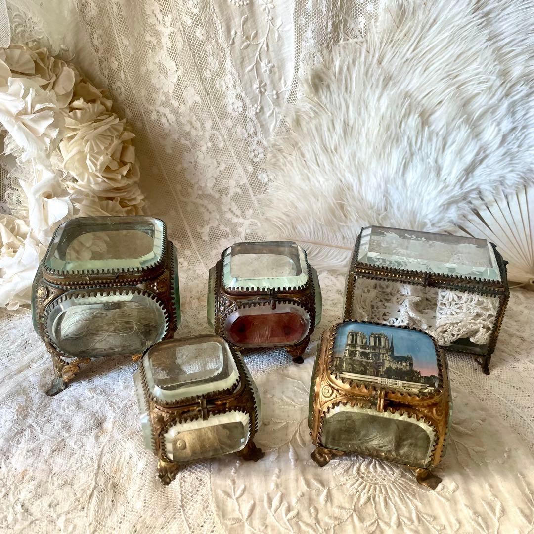 ノートルダム大聖堂ベベルガラスジュエリーボックス　ケース　フランスアンティーク