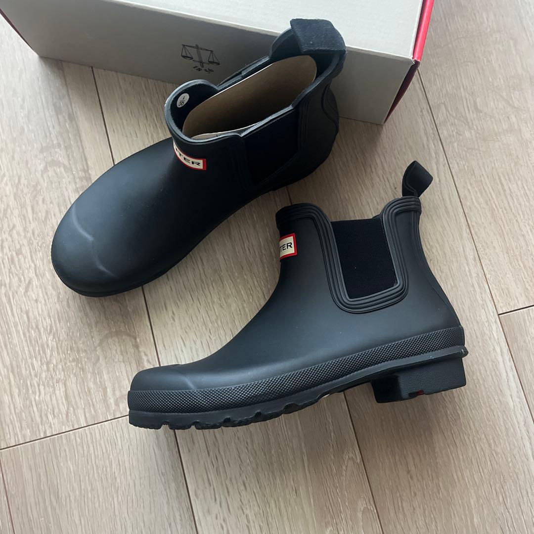 HUNTER ブラック　サイドゴアレインブーツ チェルシー25㎝