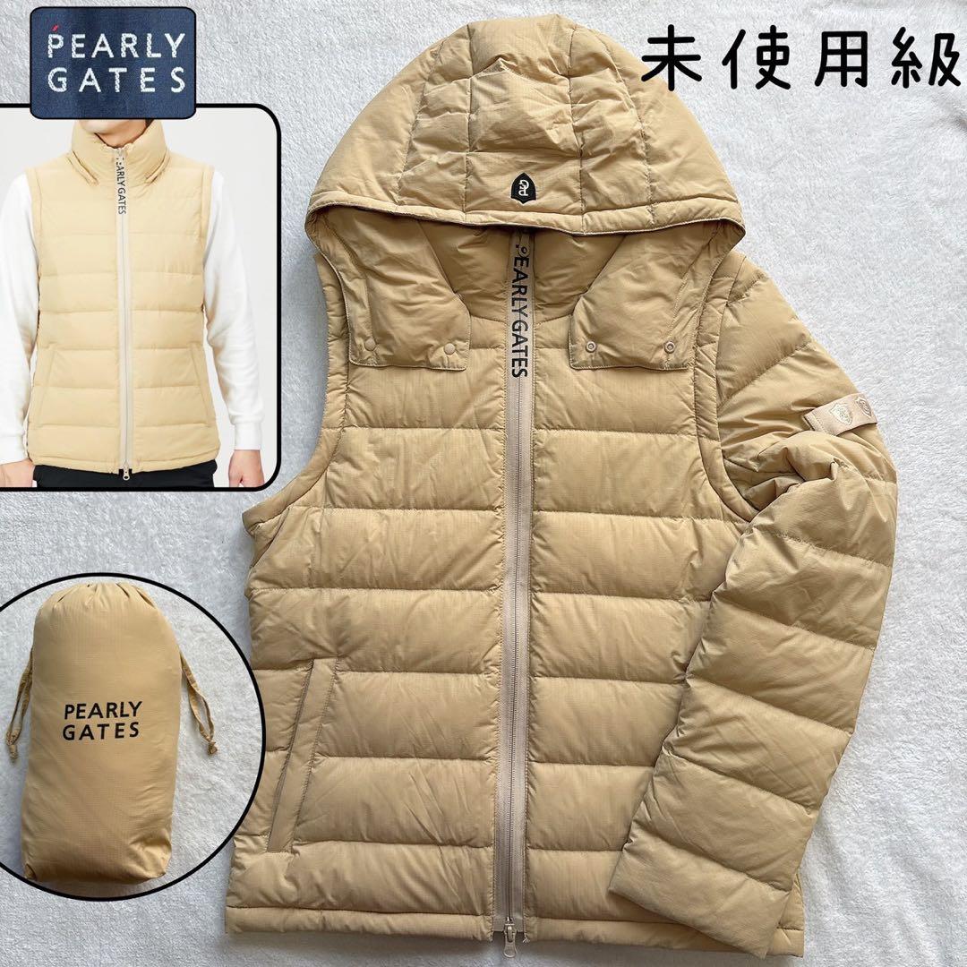 未使用級　現行品　パーリーゲイツ 　ダウン　ジャケット　ベスト　フード　ベージュ