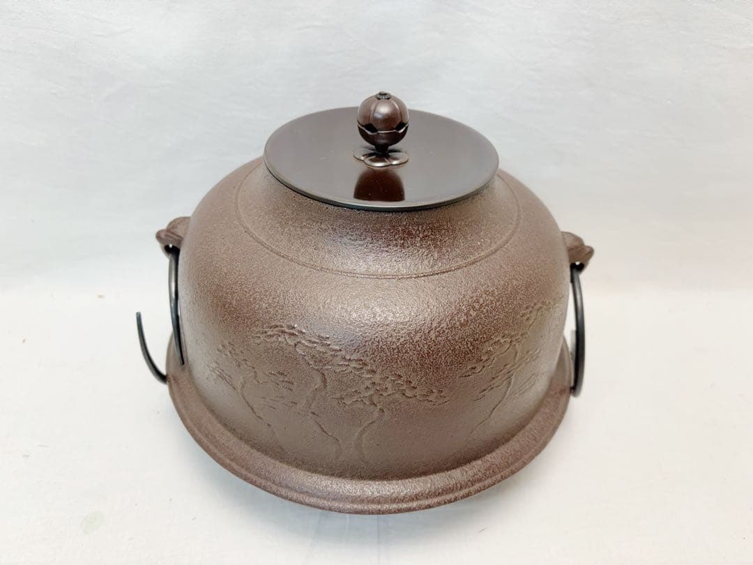 未使用 茶道具 人間国宝 釜師 佐藤浄清造 浜松地紋 真形釜 釜印 釜鐶付 共箱