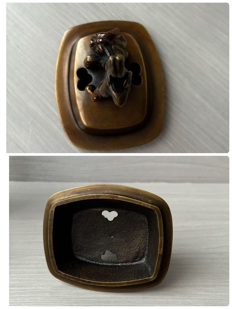 香炉　青銅製　獅子　孔雀　三足　高岡銅器　瑞峰作　茶道具　香道具　お香付き