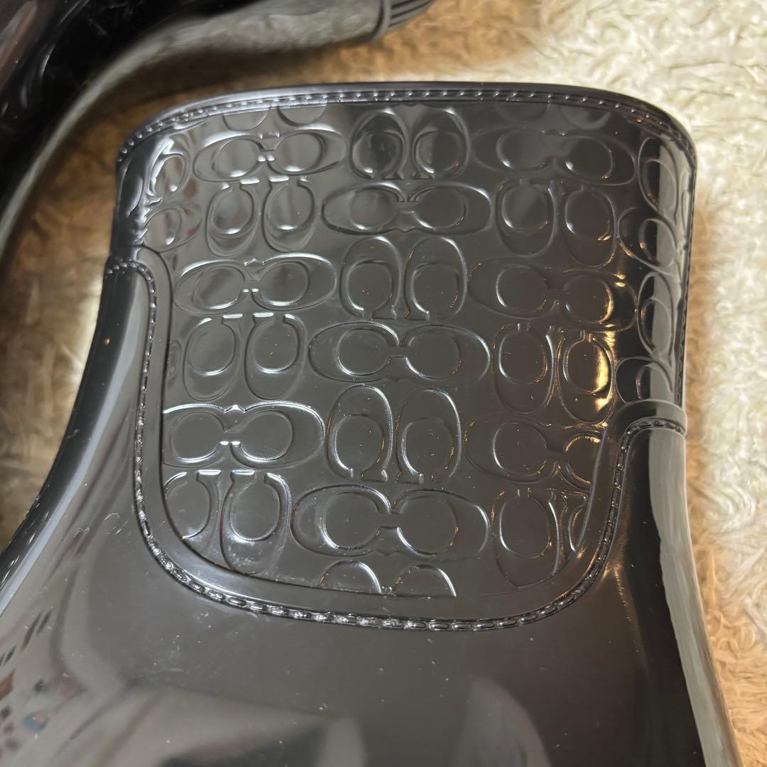 美品　コーチ　レディースレインブーツ　シグネチャー　黒