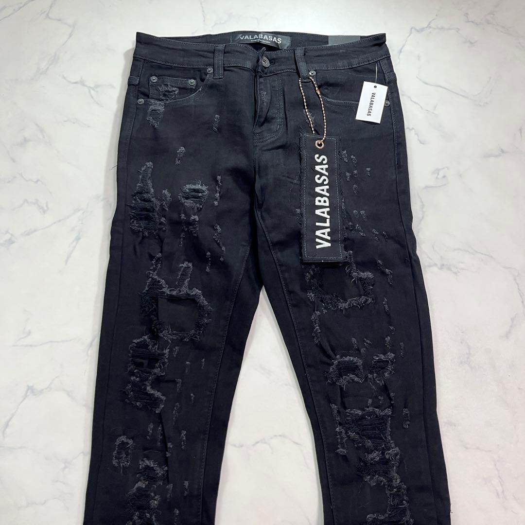 新品バラバサス valabasas クラッシュリペアブラックスキニーデニム 29