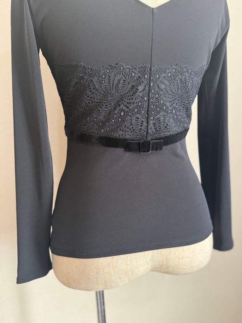 美品　Chacott チャコット　トップス　ベロアリボン　レース　黒