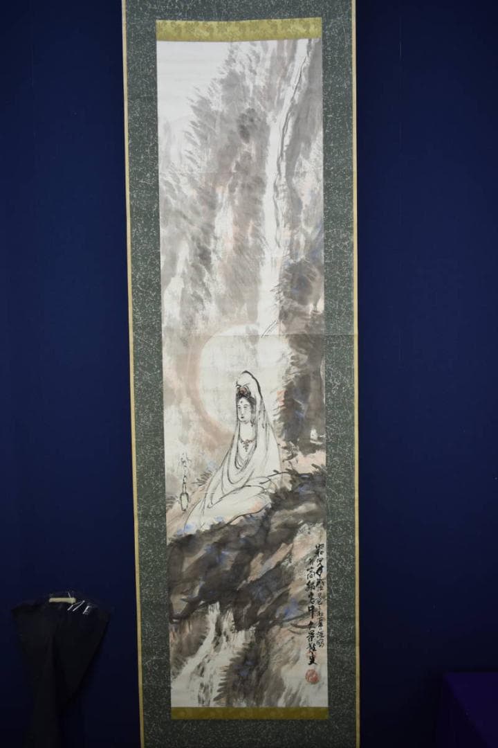 真作/泥谷文景/観上観音図/布袋屋掛軸HG-679