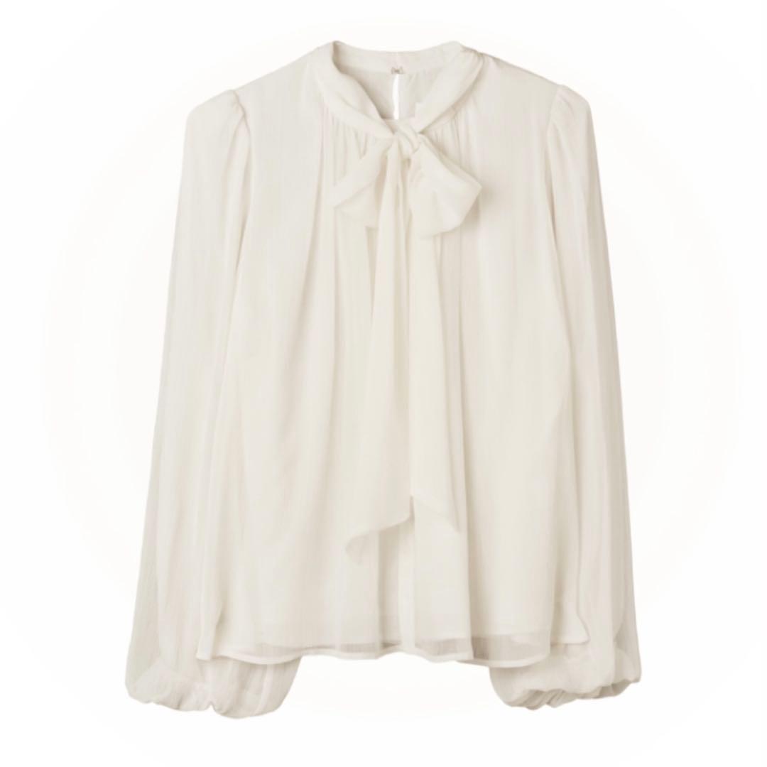トップス Two-Way Bow-Tie Chiffon Blouse M