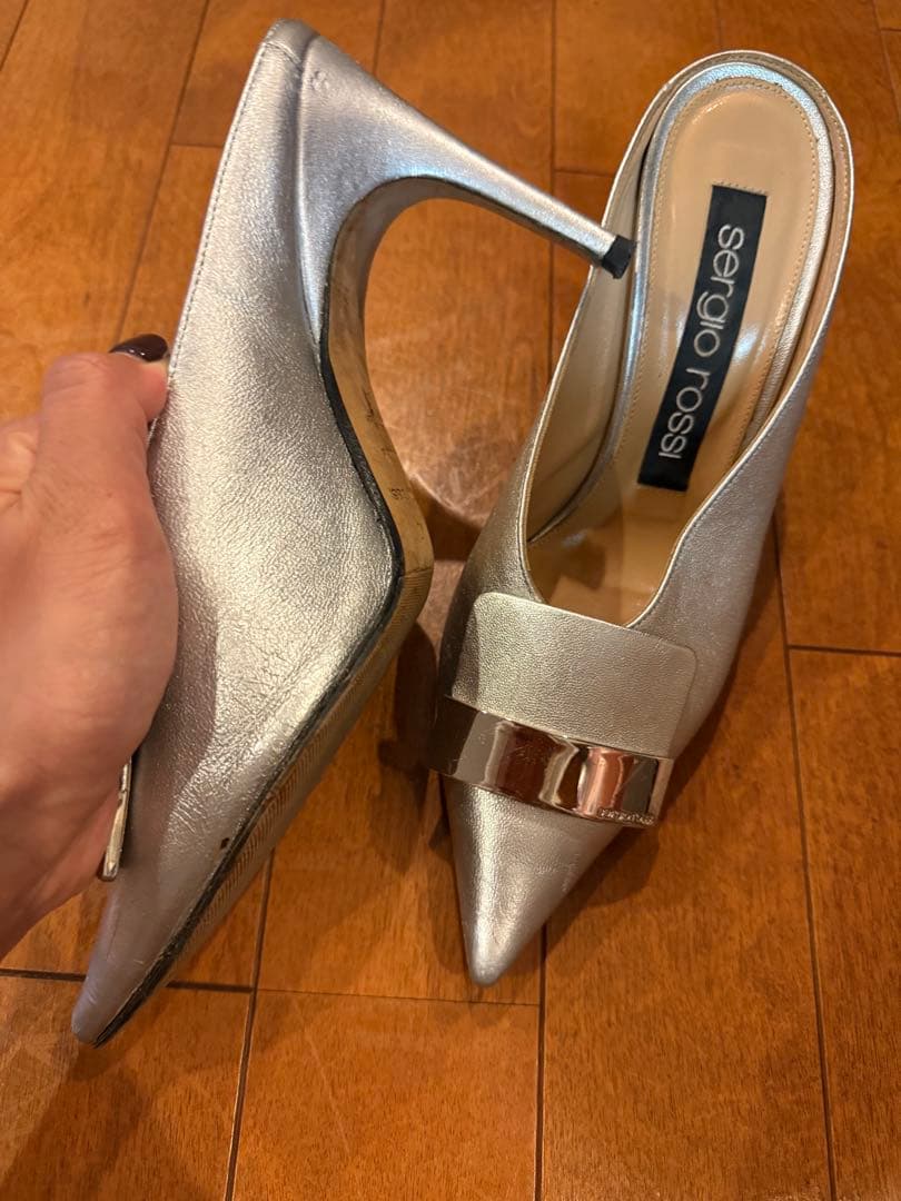 セルジオロッシ sr1 37 シルバー ヒール パンプス ミュール