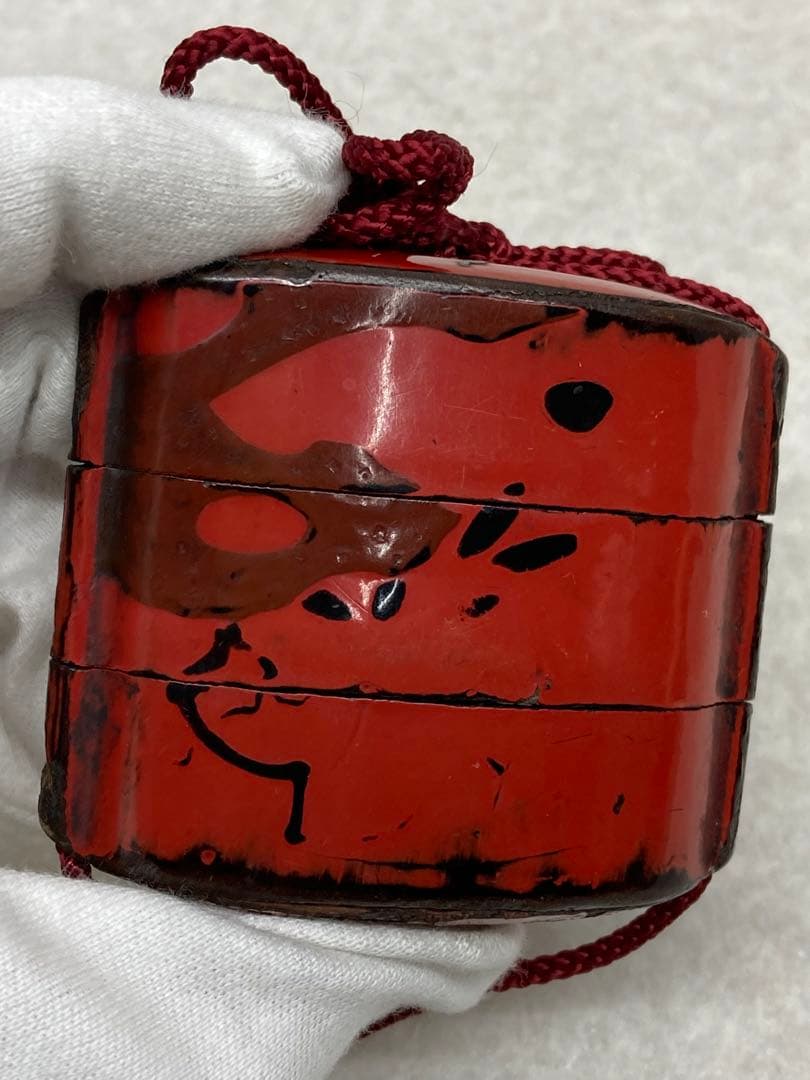 当時物 江戸時代～明治時代 印籠 蒔絵 漆器 3段印籠 玉石在銘 ヤギ根付