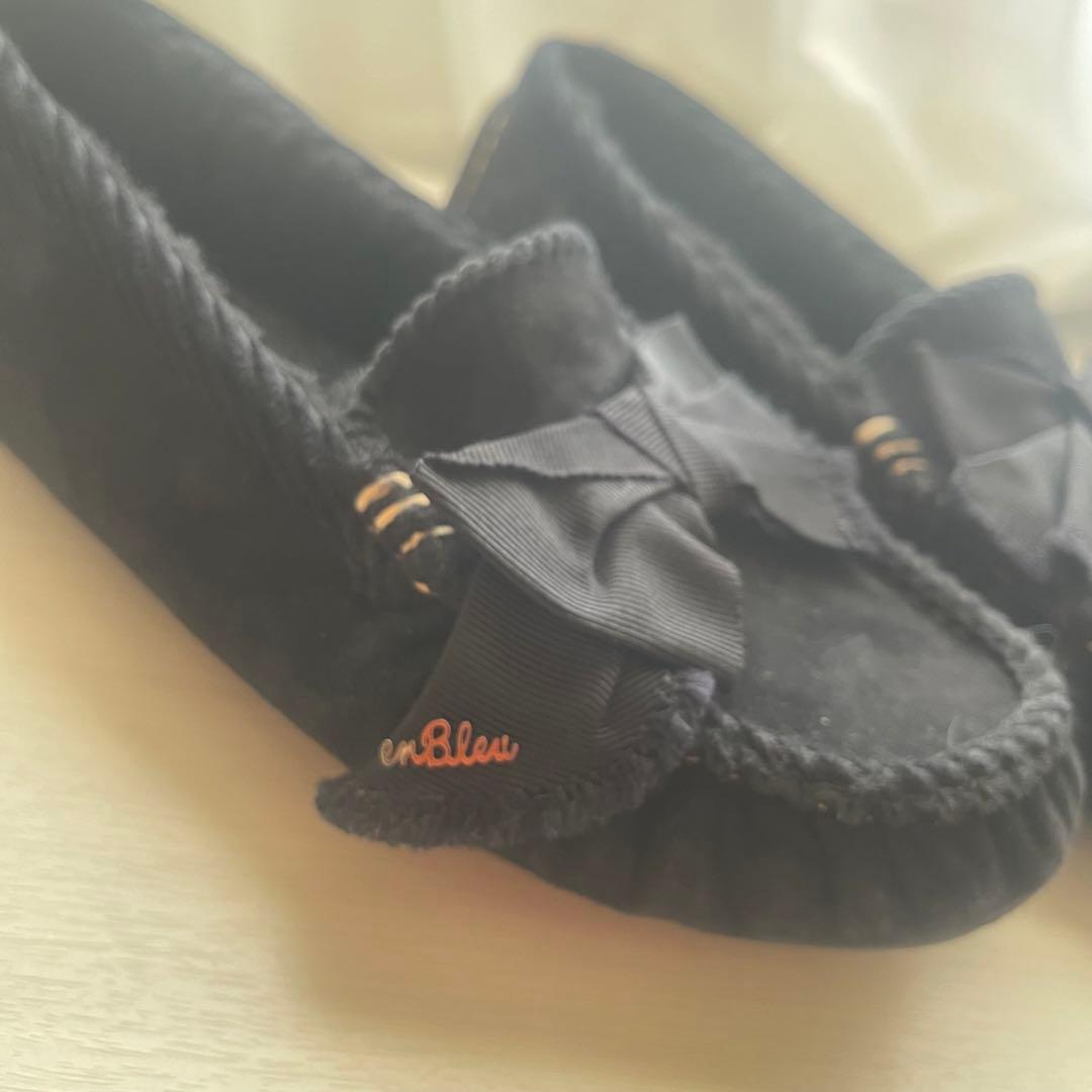 【LANVIN en Bleu】リボンモカシン 24cm ブラック 【美品】