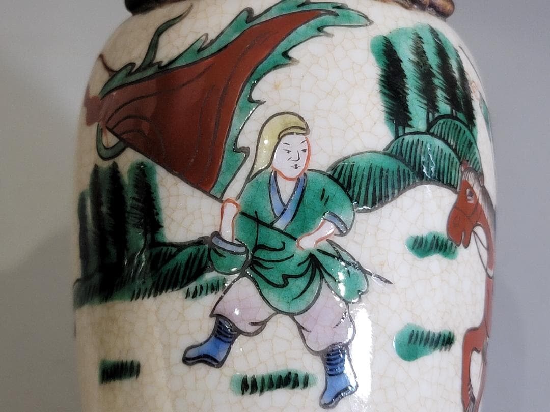 中国 色絵 人物 瓶 一対 台