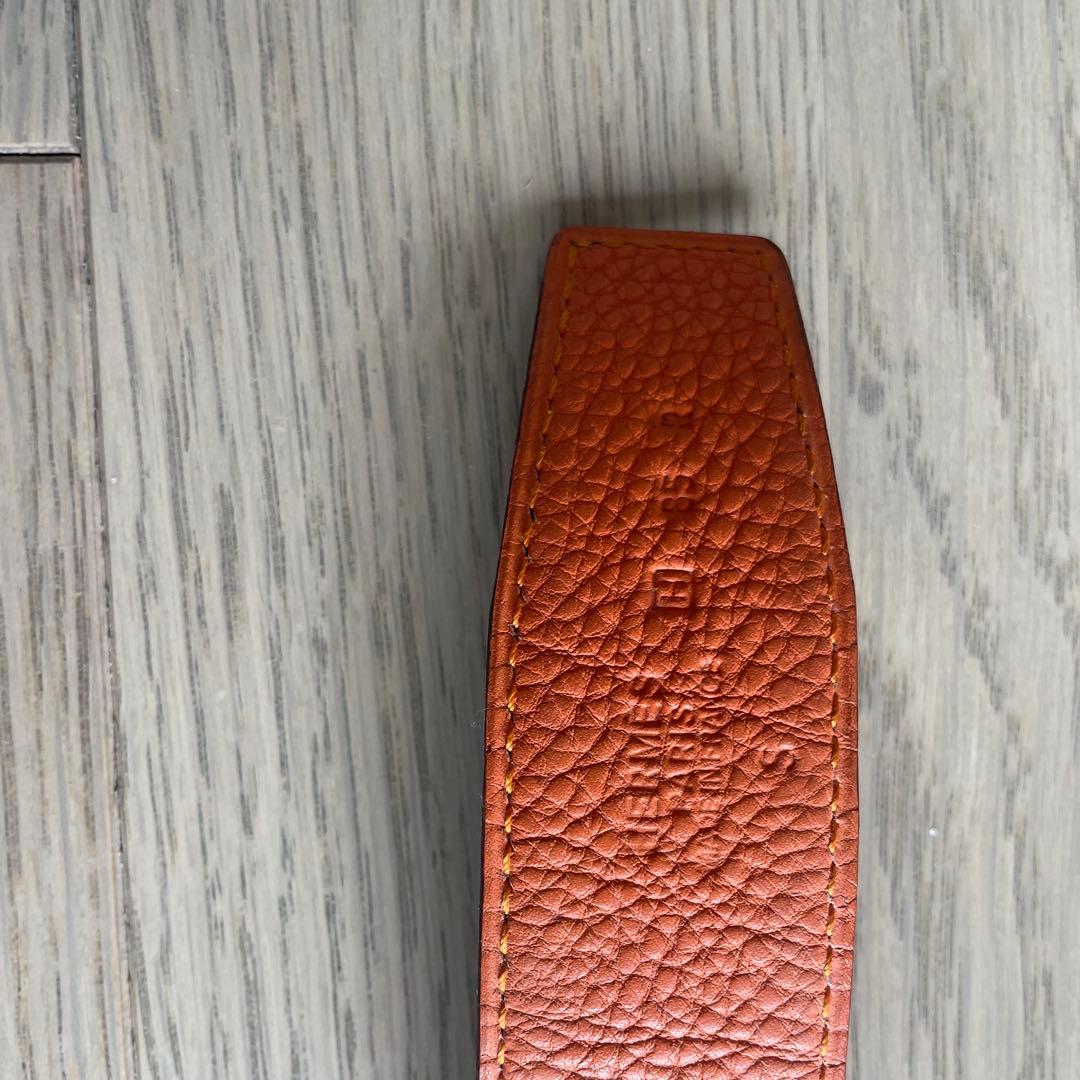 美品！HERMES オレンジ レザーベルト ゴールドバックル(新品)