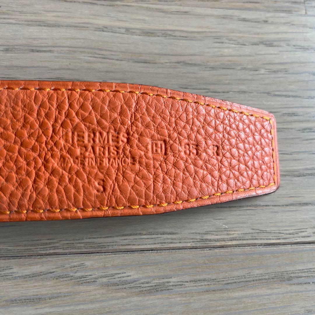 美品！HERMES オレンジ レザーベルト ゴールドバックル(新品)