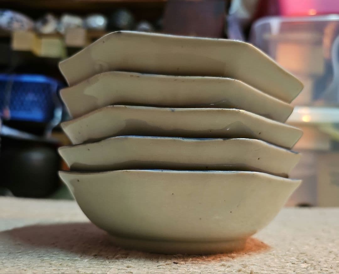 江戸後期 古伊万里 染付八角麒麟鉢 5客