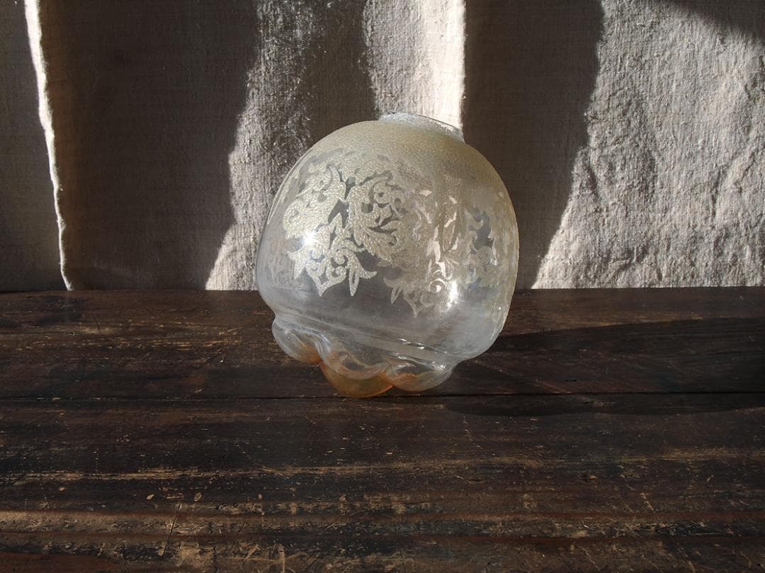 ランプシェード電笠 薄オレンジ クリアーに植物模様 ミッドセンチュリー/K402