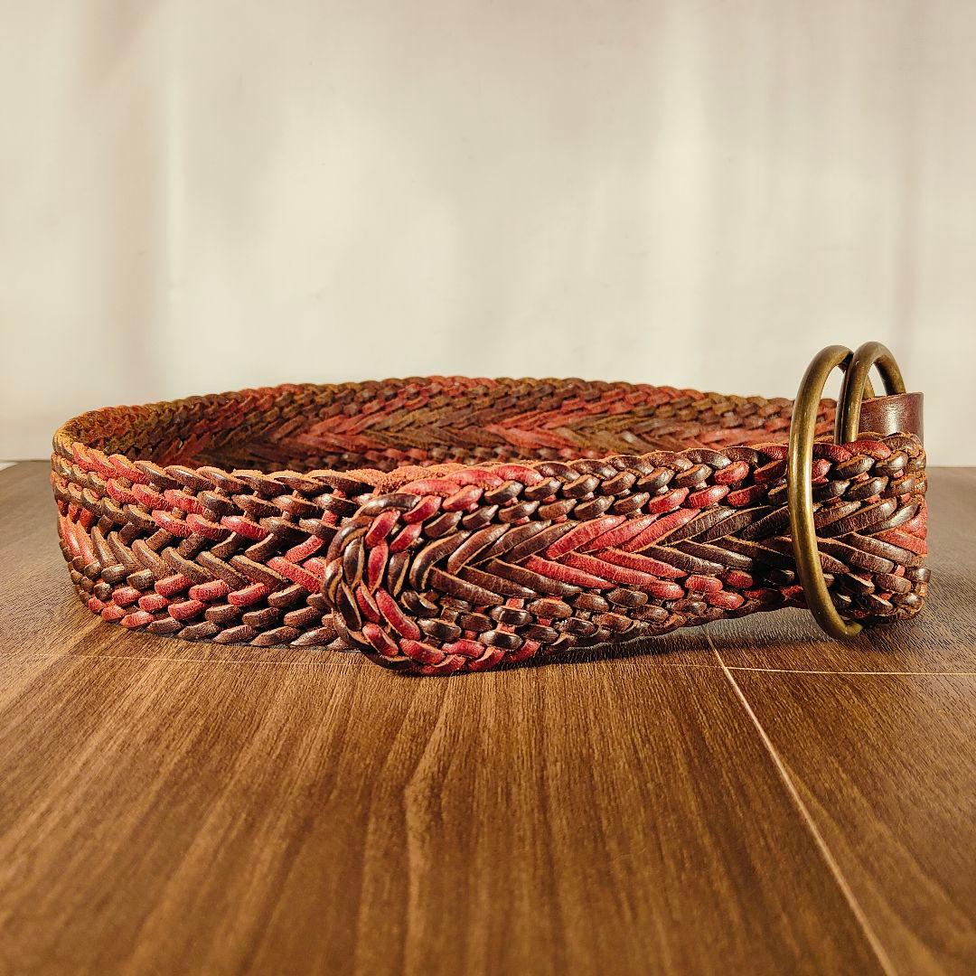 【英国製ヴィンテージ】SCAPA　高級編込みドレスベルト　ダブルリング本革ベルト