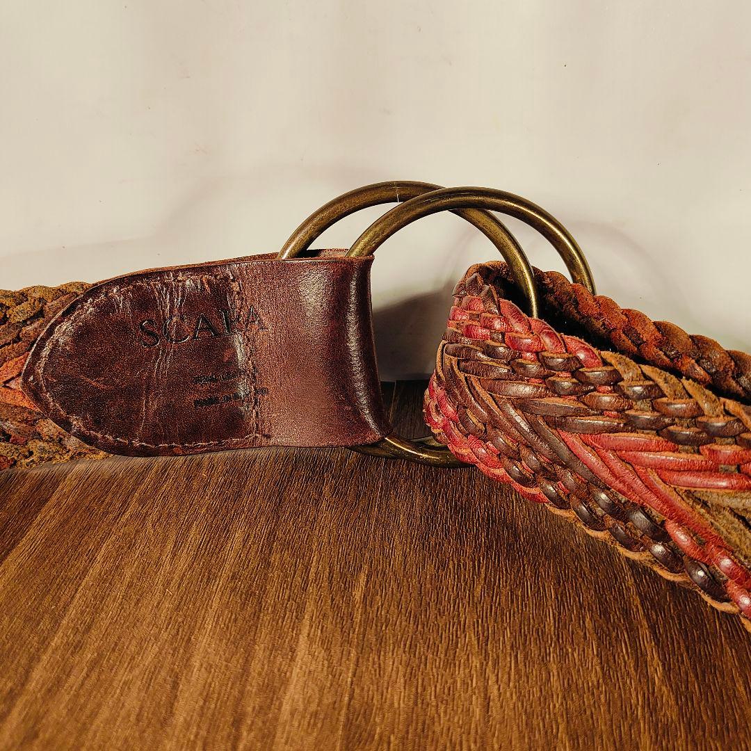 【英国製ヴィンテージ】SCAPA　高級編込みドレスベルト　ダブルリング本革ベルト