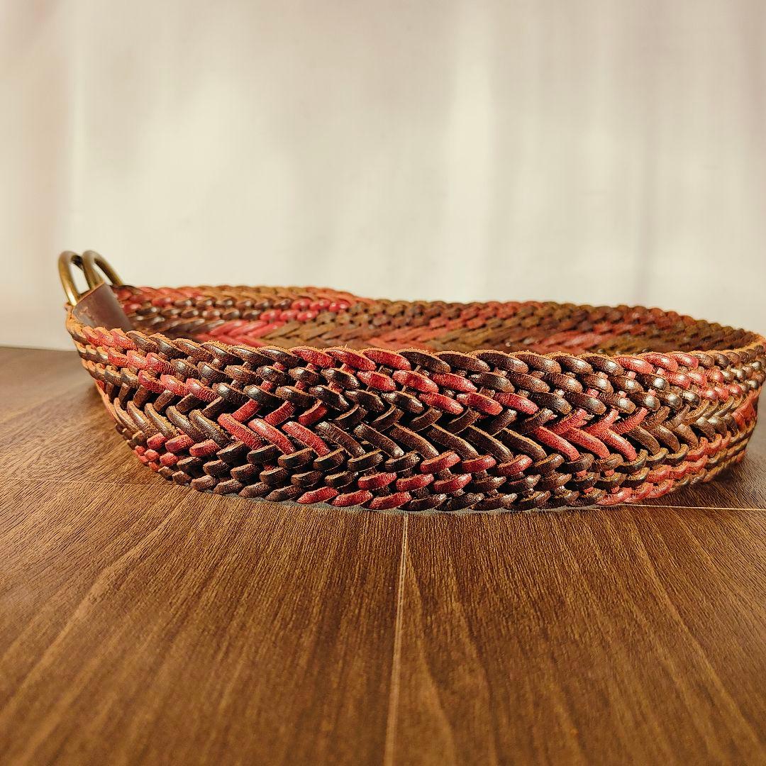 【英国製ヴィンテージ】SCAPA　高級編込みドレスベルト　ダブルリング本革ベルト