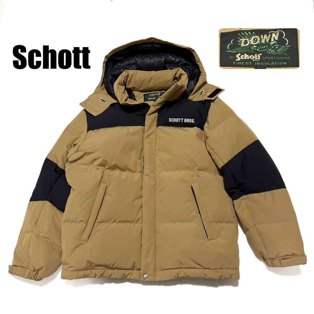 【美品】 SCHOTT BROS ダウンジャケット 肉厚 刺繍 ロゴ総柄 L相当