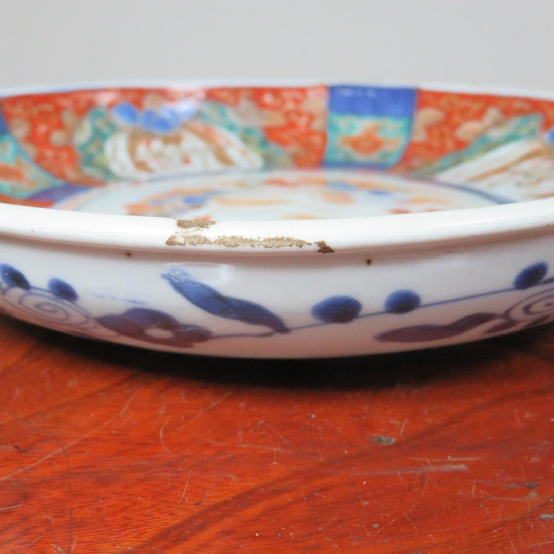 古伊万里 鳳凰 唐草 冨貴長春 ニュウ 窯傷あり 色絵付 草花文様