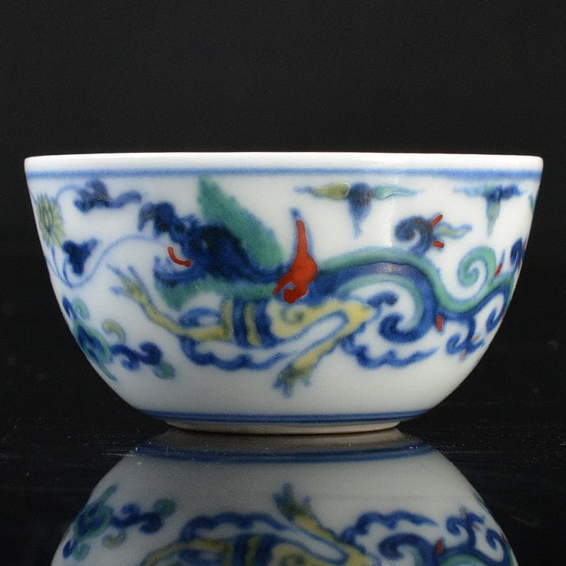 平安　竹泉造　色絵　倣五彩龍紋　盃　共布共箱　M　R5353