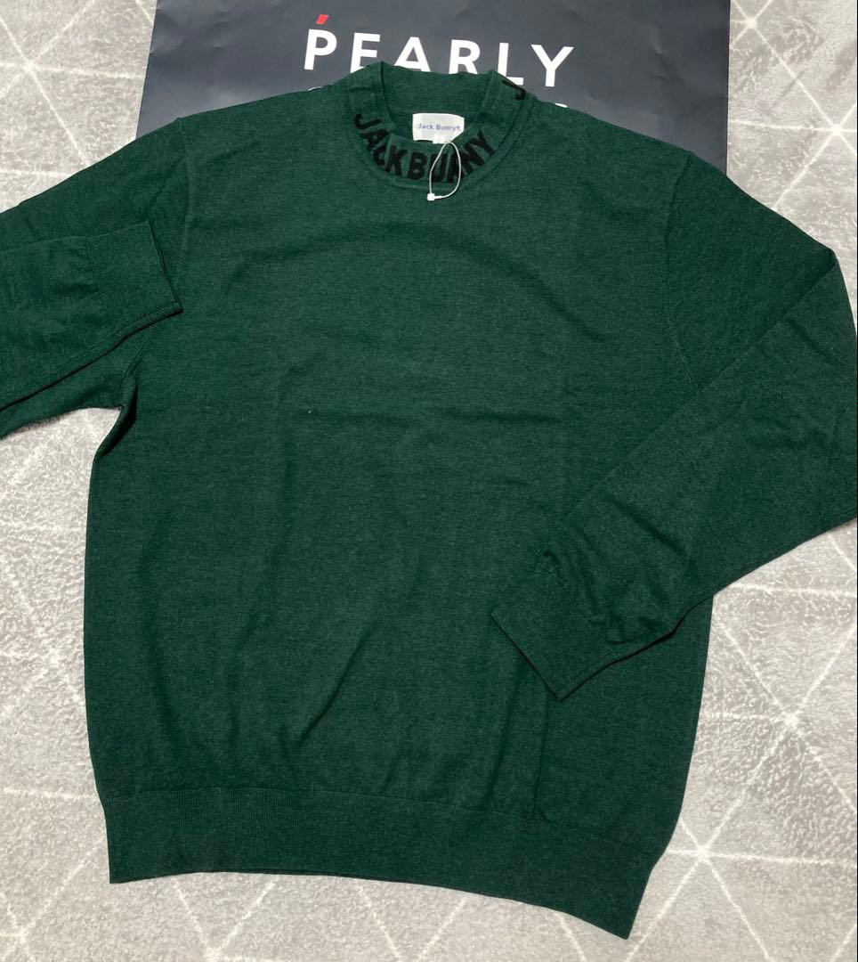 新品 パーリーゲイツ ジャックバニー ロゴハイネックニット(5)サイズL/緑