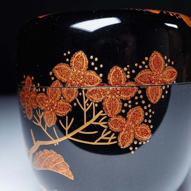 前端春斎　紫陽花蒔絵黒 棗　内銀溜　共箱　茶道具　薄茶器
