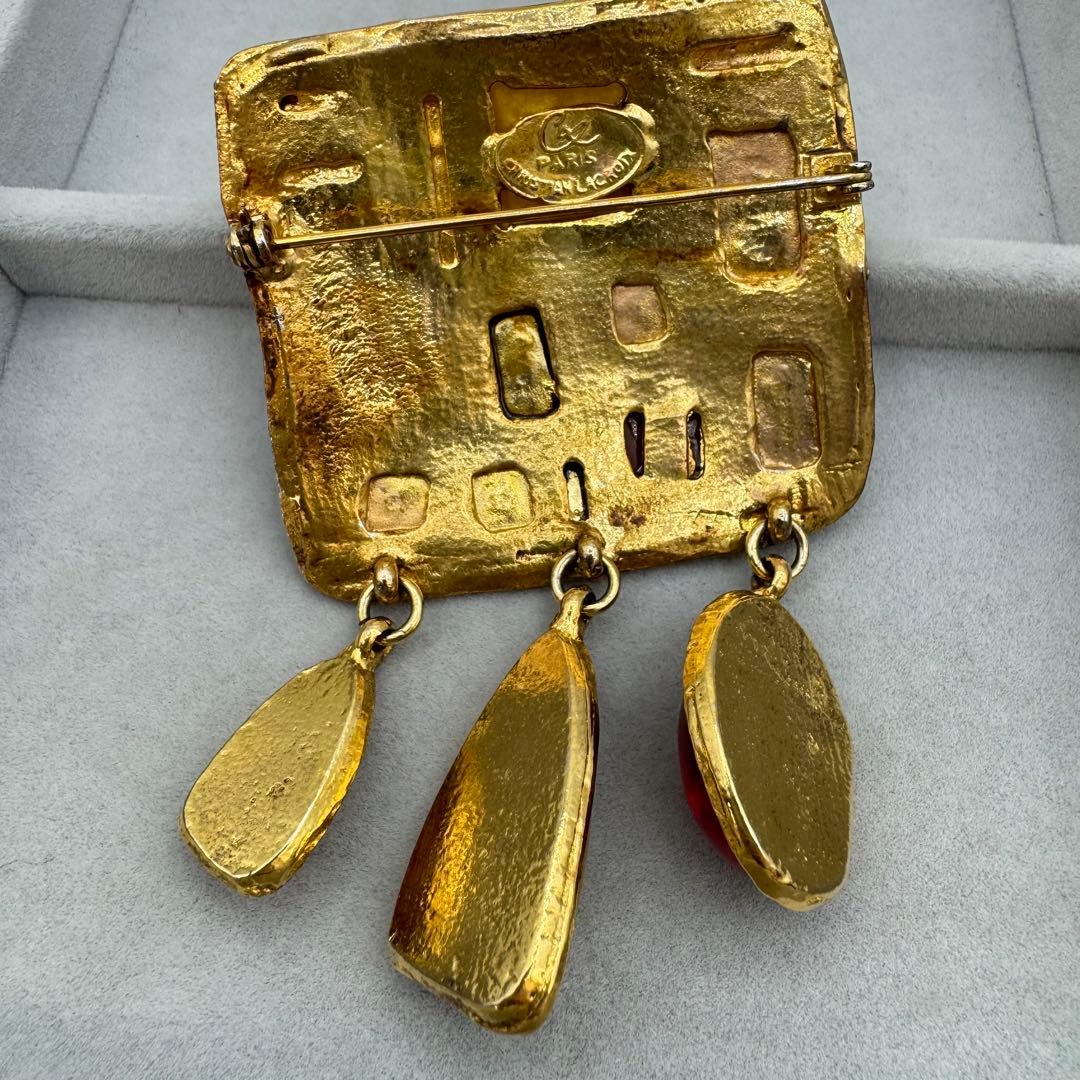 【ヴィンテージ】christian lacroix ブローチ　ゴールド　ストーン