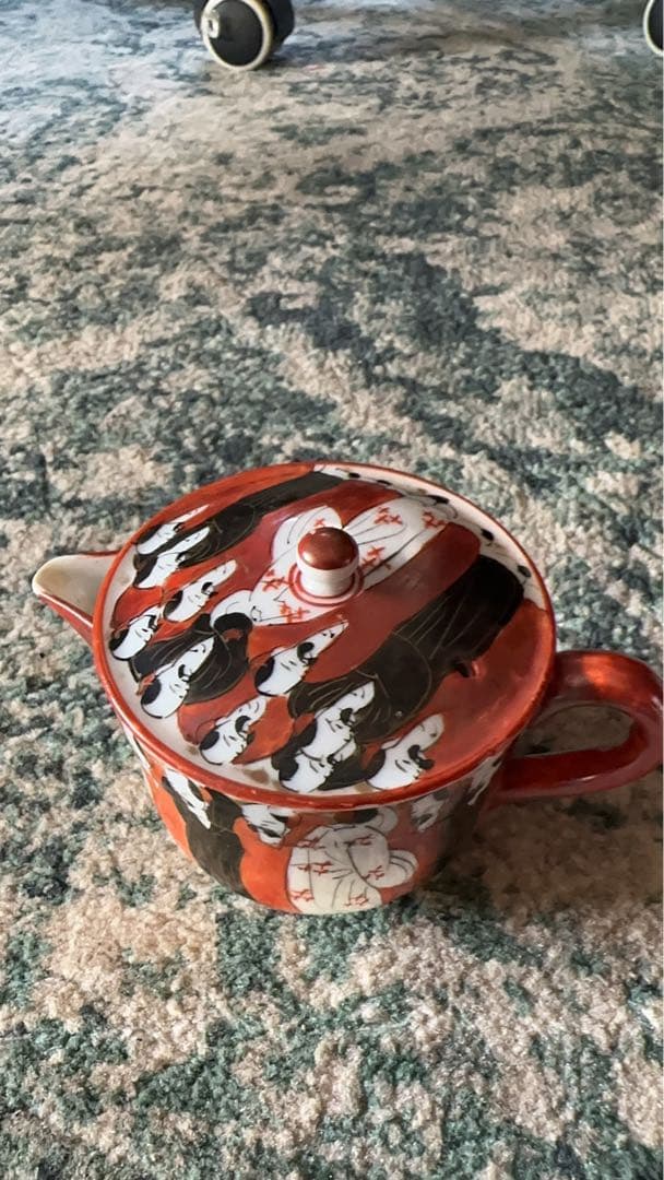 九谷焼6点セート，茶具，茶器，古九谷，百壽老人，赤繪，骨董，インテリア，九谷焼，