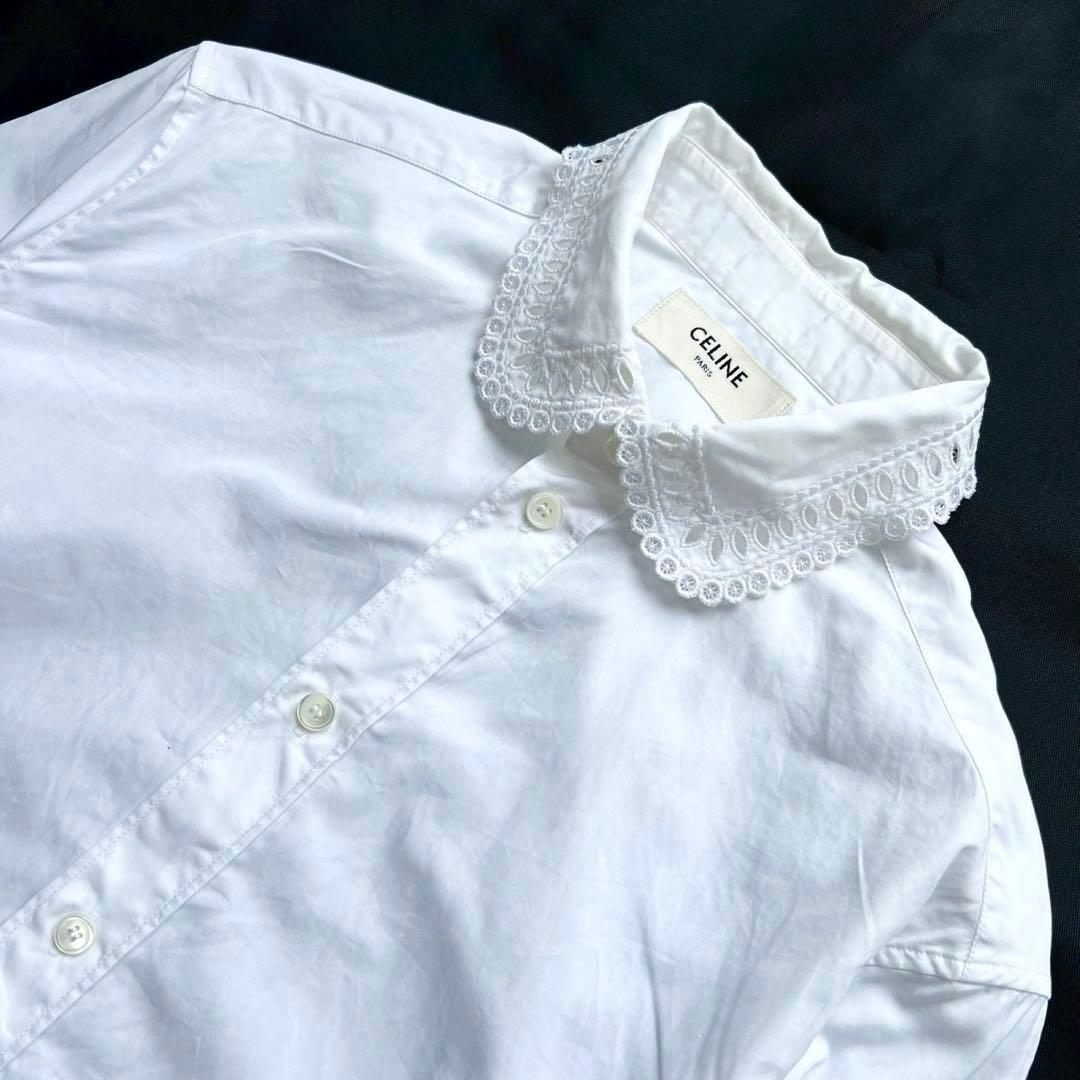 CELINE エディスリマン エンブロイダリーカラー 長袖白シャツ ブラウス