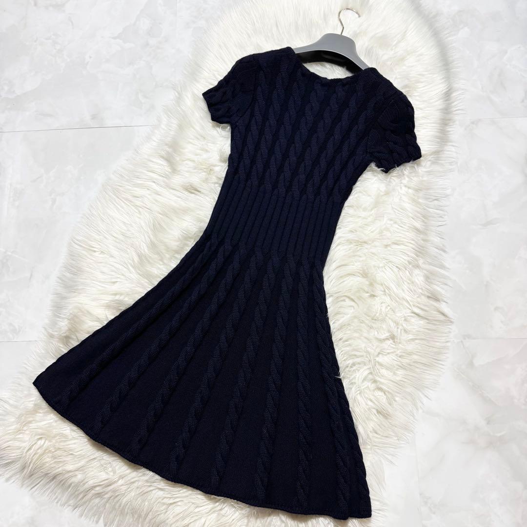 美品 プラダ ケーブルニット ワンピース ドレス 36 PRADA ネイビー