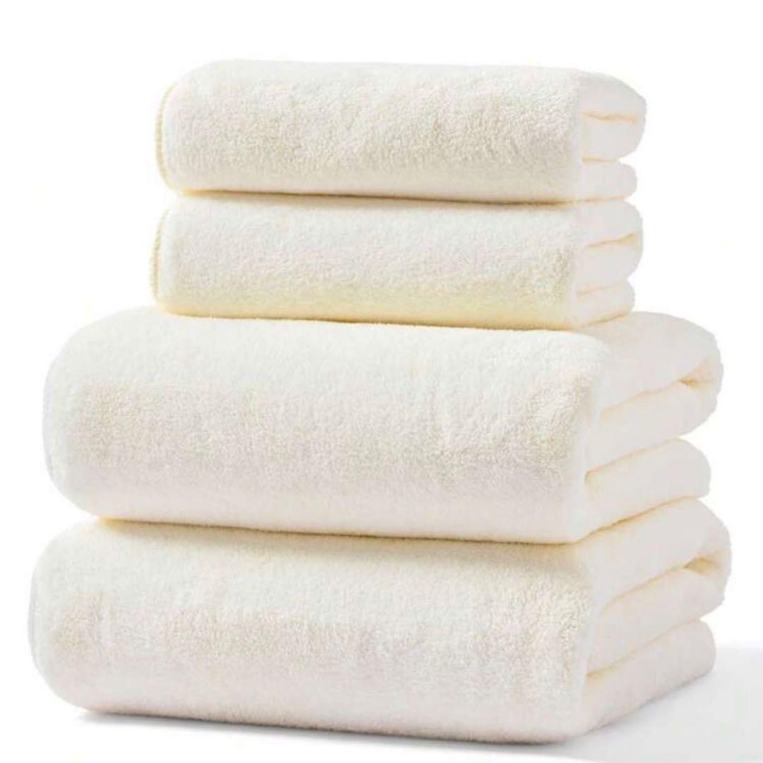 【みこりん】　クリーム色 コットン バスタオル 4枚セット