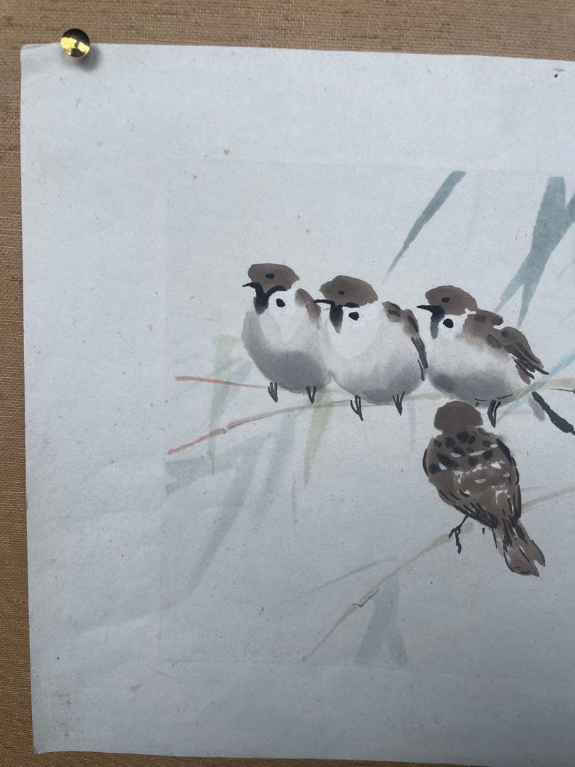 小鳥　竹　木版画　徐悲鴻 名作　在銘