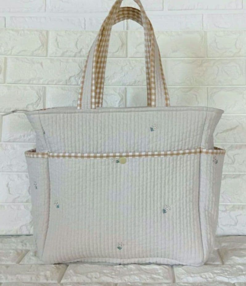 ヌビバッグ ポケットいっぱい ベージュ×リトルフラワー ハンドメイド