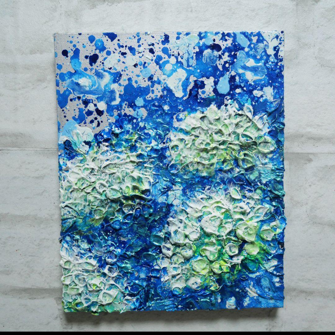 油絵 油彩 油彩画 絵 絵画【梅雨の水たまり白い紫陽花】