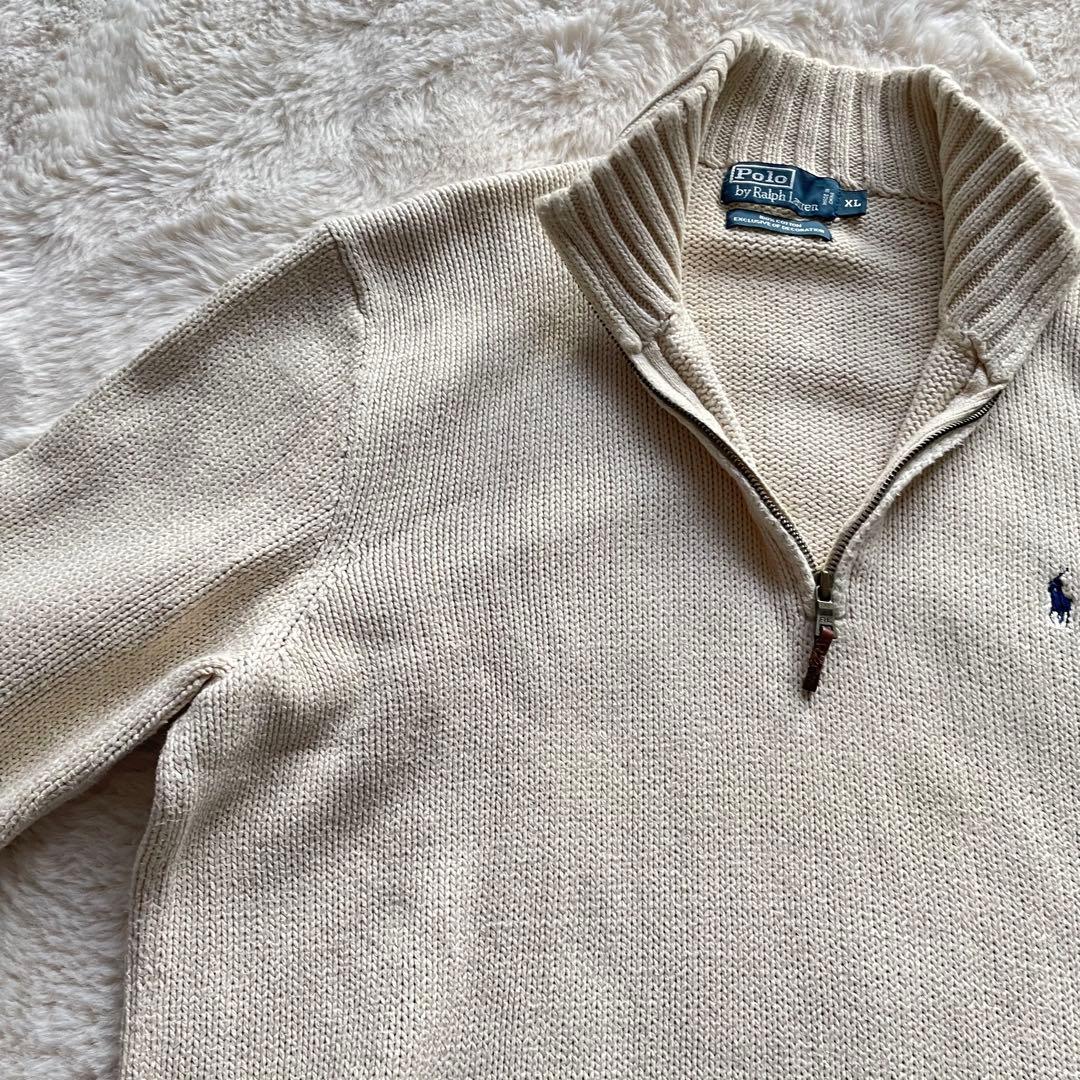 希少　美品　ポロバイラルフローレン　XL ハーフジップニット　コットン　ポニー