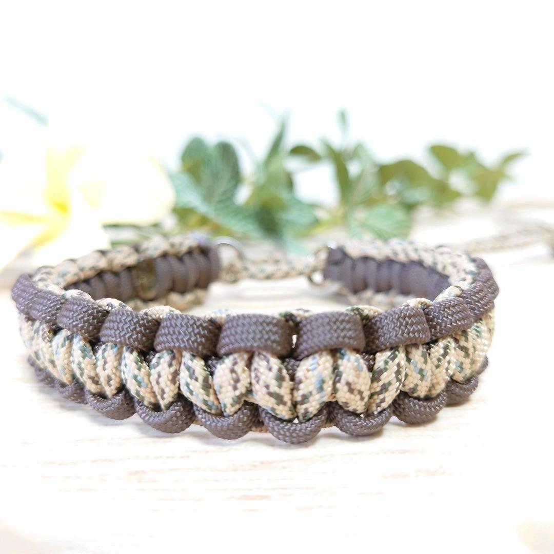 パラコードリード＆パラコード首輪一体型　ハーフチョーク　レオパード調　№050